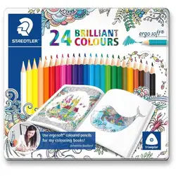 Цветни моливи Щадлер Staedtler Johanna Basford Ergosoft, 24 цвята, метална кутия.