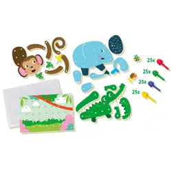 Детска играчка SES - Пъзел мозайка с колчета, животни