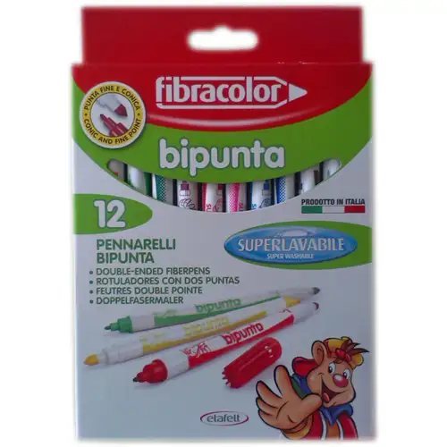 Fibracolor Флумастри 12 цвята - двувърхи