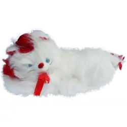 Коте бяло с червена лента, детска плюшена играчка