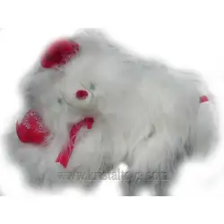 Коте бяло с червена лента, детска плюшена играчка