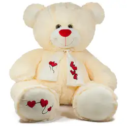 Плюшено мече в екрю с шал с надпис Любов Love